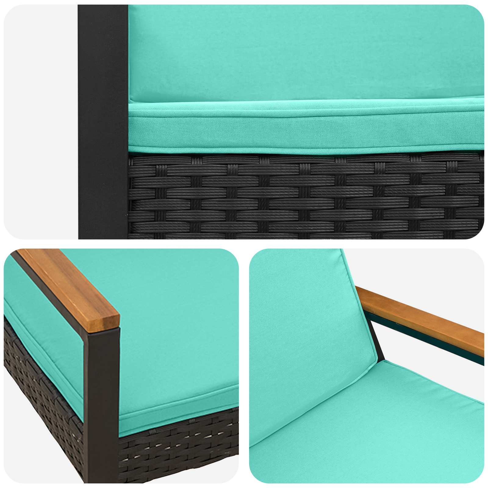 Panchina da esterno Nero e Turchese 107 x 61 x 80 cm polyrattan | homemem39