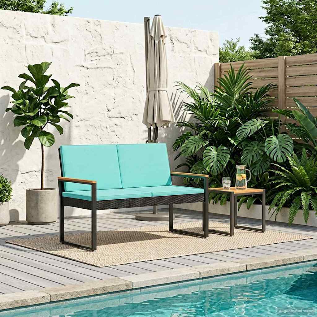 Panchina da esterno Nero e Turchese 107 x 61 x 80 cm polyrattan | homemem39