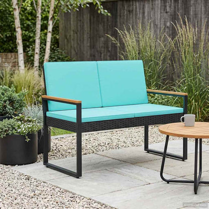 Panchina da esterno Nero e Turchese 107 x 61 x 80 cm polyrattan | homemem39
