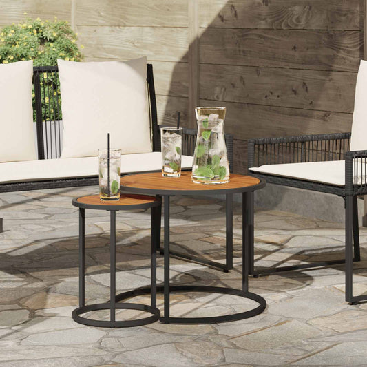 Set di Tavolini da Caffè 2 pcs Naturale e Nero 55 x 55 x 45 cm