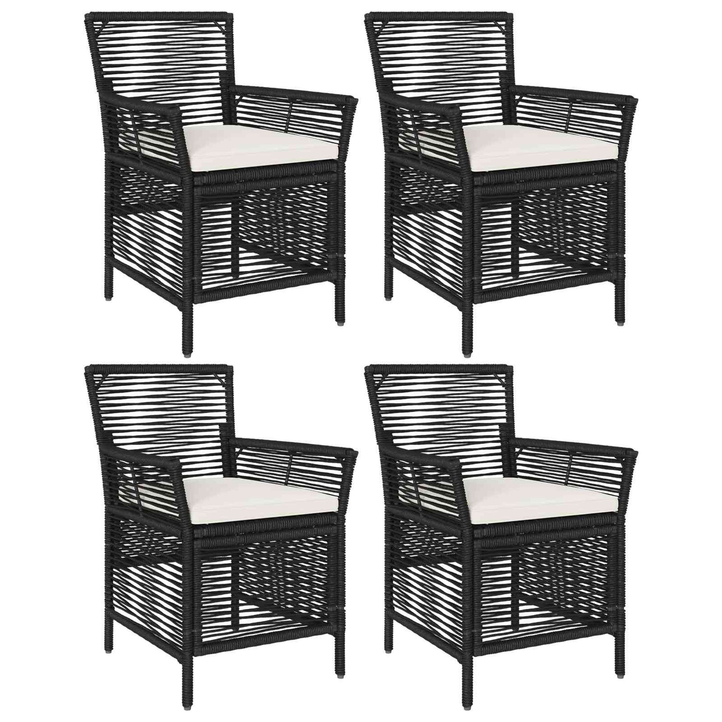 Sedia da esterno con cuscino 4 pcs Nero e Crema polyrattan