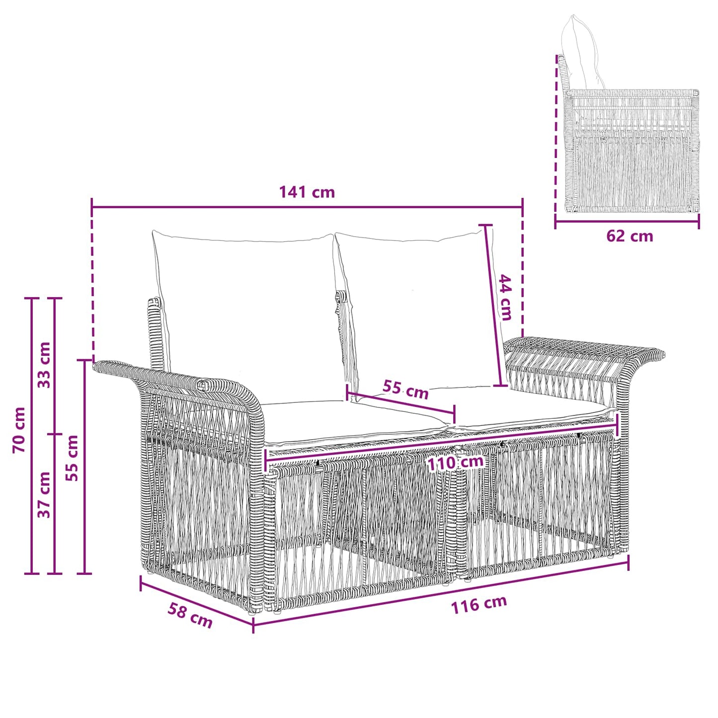 Divano da giardino 2-Numero di posti Beige polyrattan | homemem39