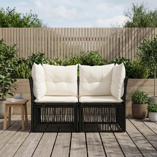 Divano da giardino 2-Numero di posti Nero polyrattan | homemem39