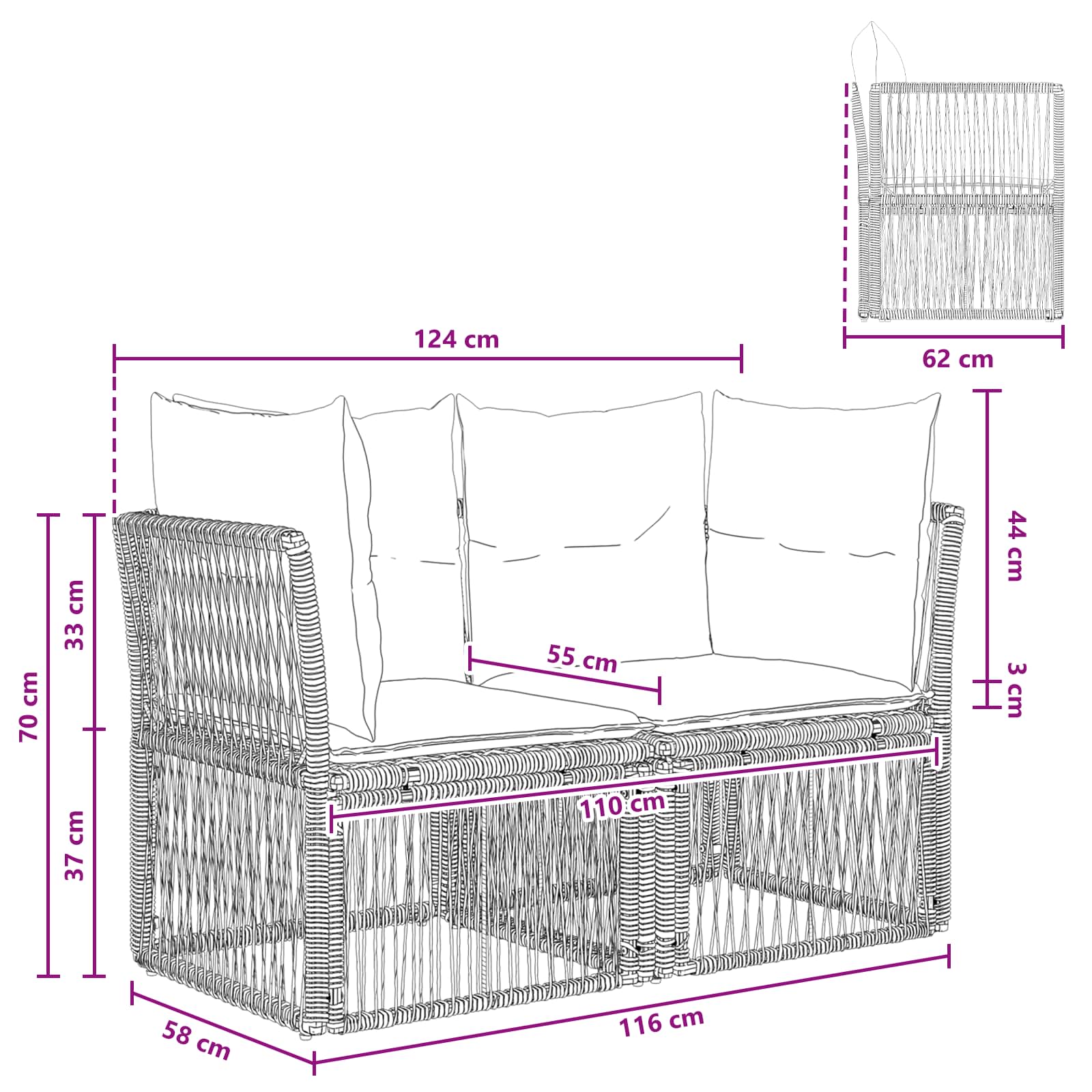 Divano da giardino 2-Numero di posti Grigio polyrattan | homemem39