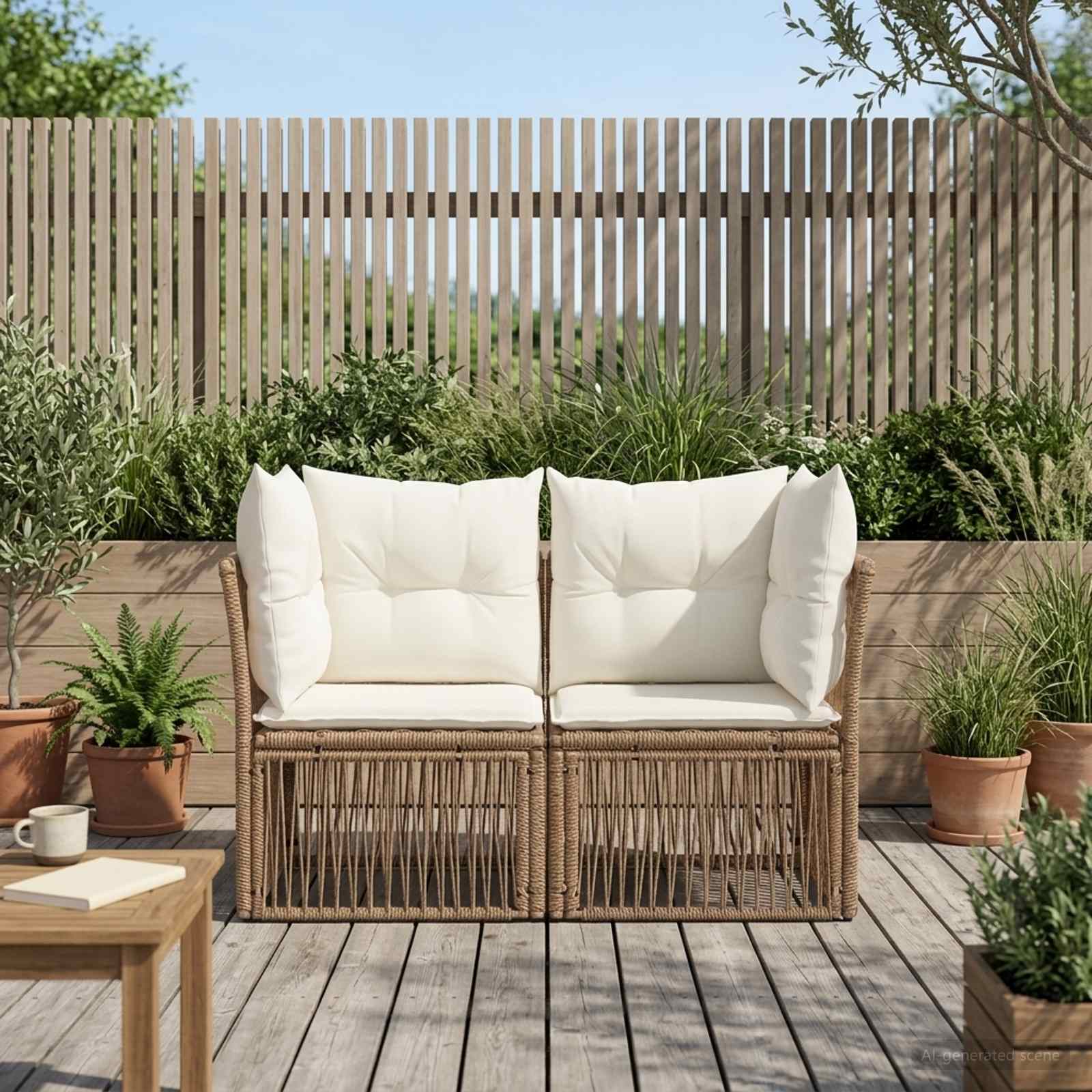 Divano da giardino 2-Numero di posti Beige polyrattan | homemem39