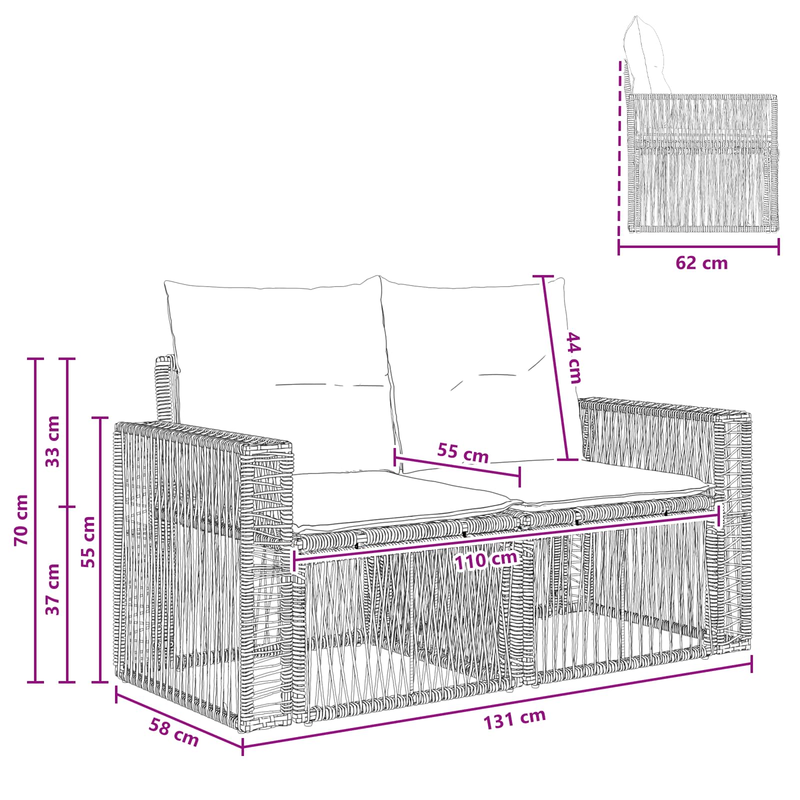 Divano da giardino 2-Numero di posti Grigio polyrattan | homemem39