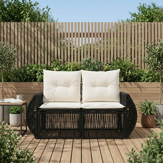 Divano da giardino 2-Numero di posti Nero polyrattan | homemem39