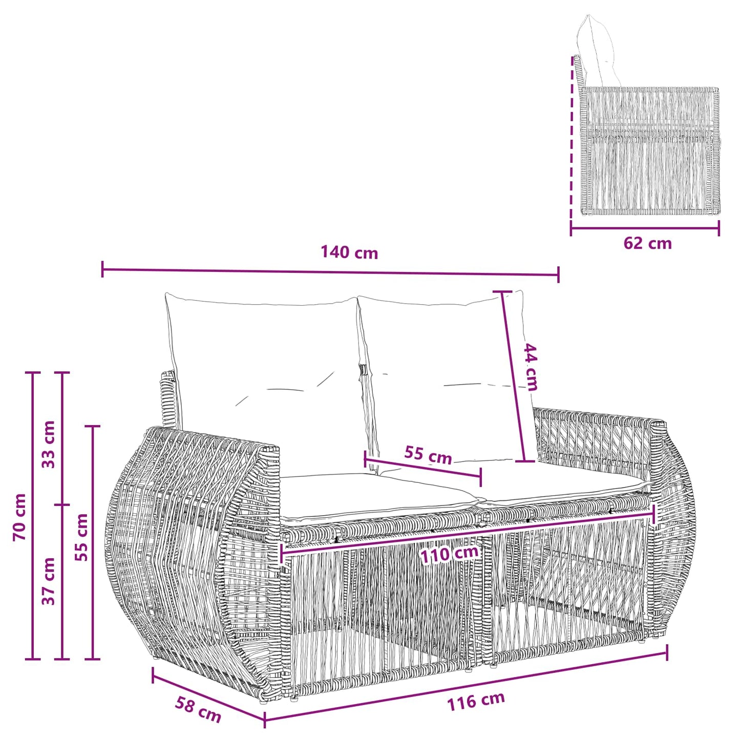 Divano da giardino 2-Numero di posti Grigio polyrattan | homemem39