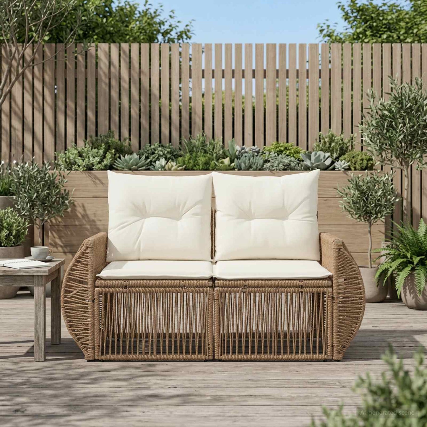 Divano da giardino 2-Numero di posti Beige polyrattan | homemem39