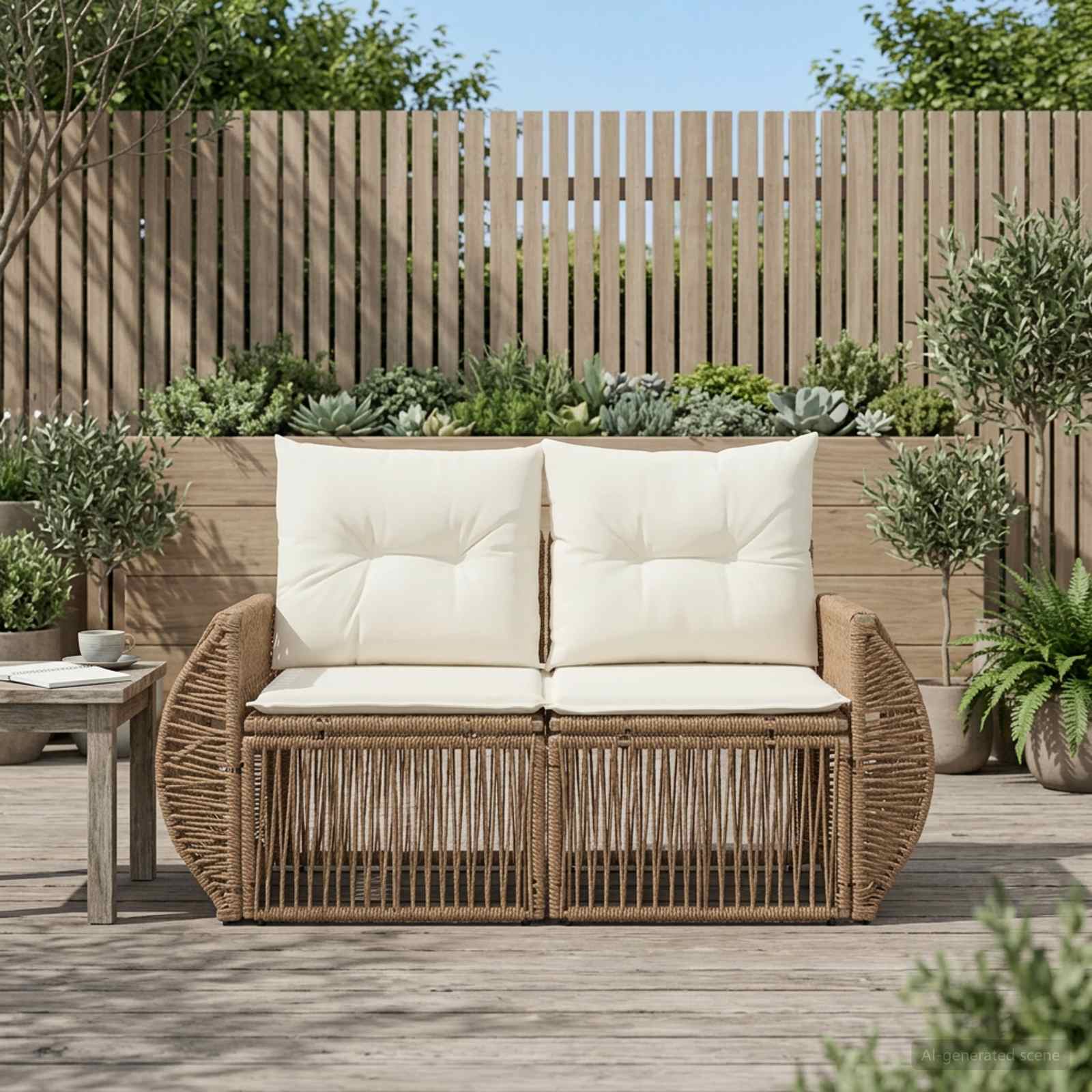 Divano da giardino 2-Numero di posti Beige polyrattan | homemem39