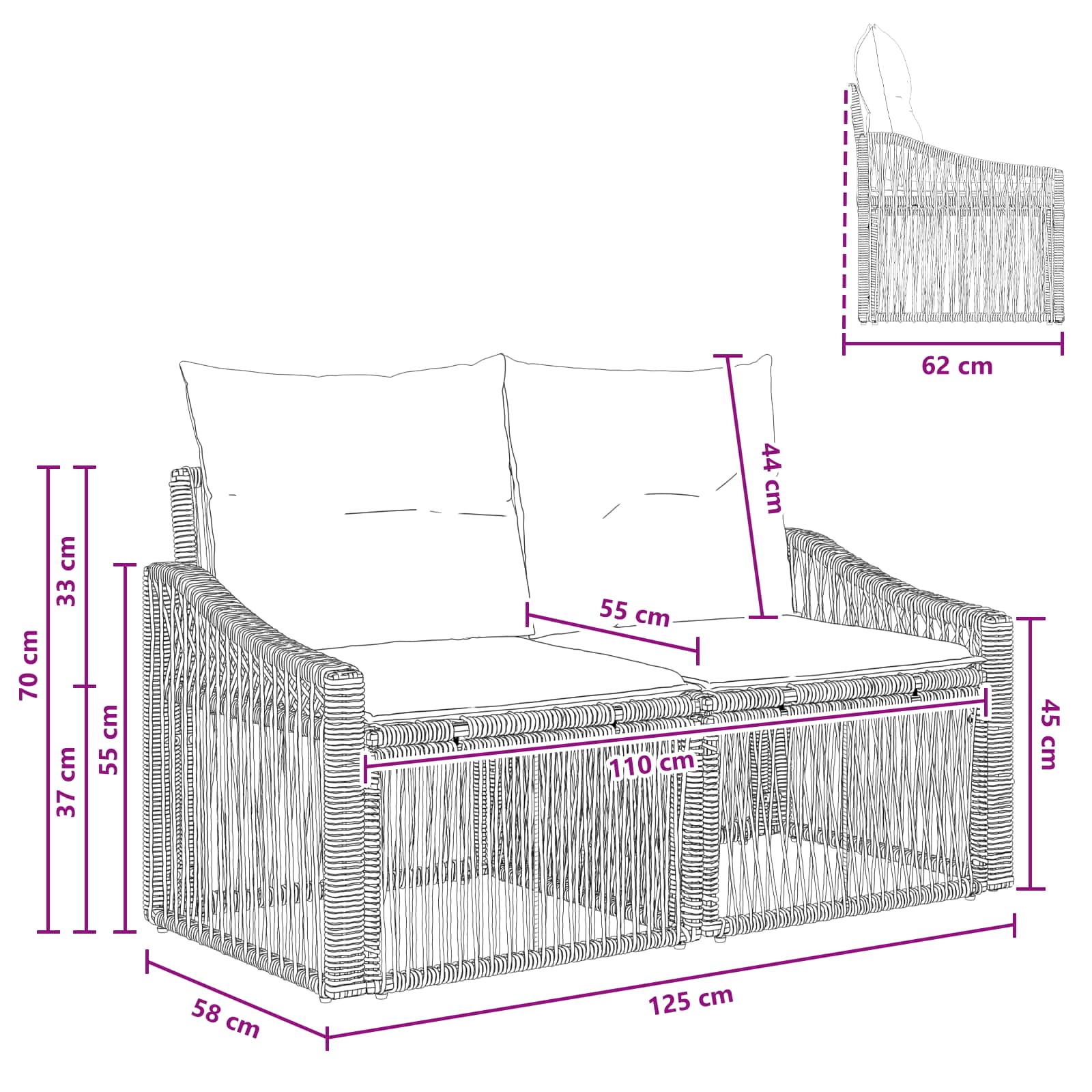 Divano da giardino 2-Numero di posti Nero polyrattan | homemem39