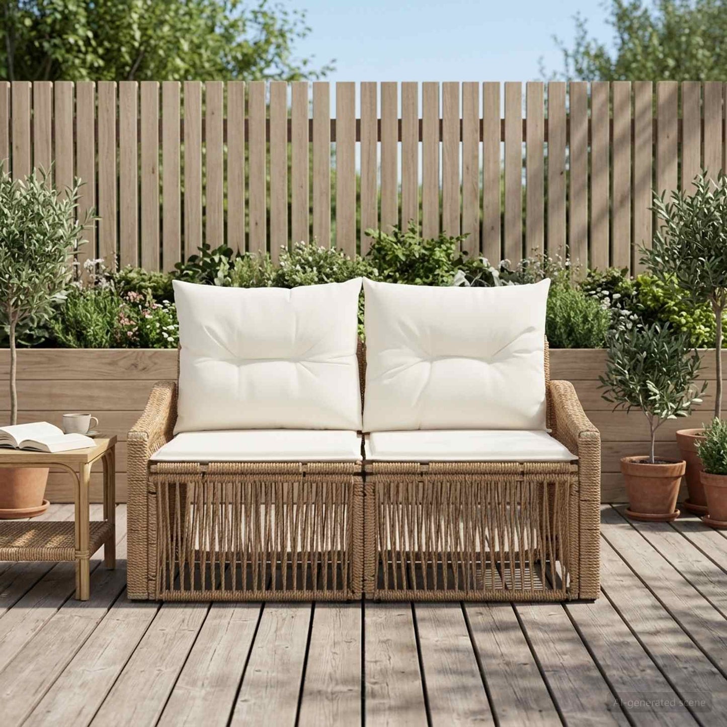 Divano da giardino 2-Numero di posti Beige polyrattan | homemem39