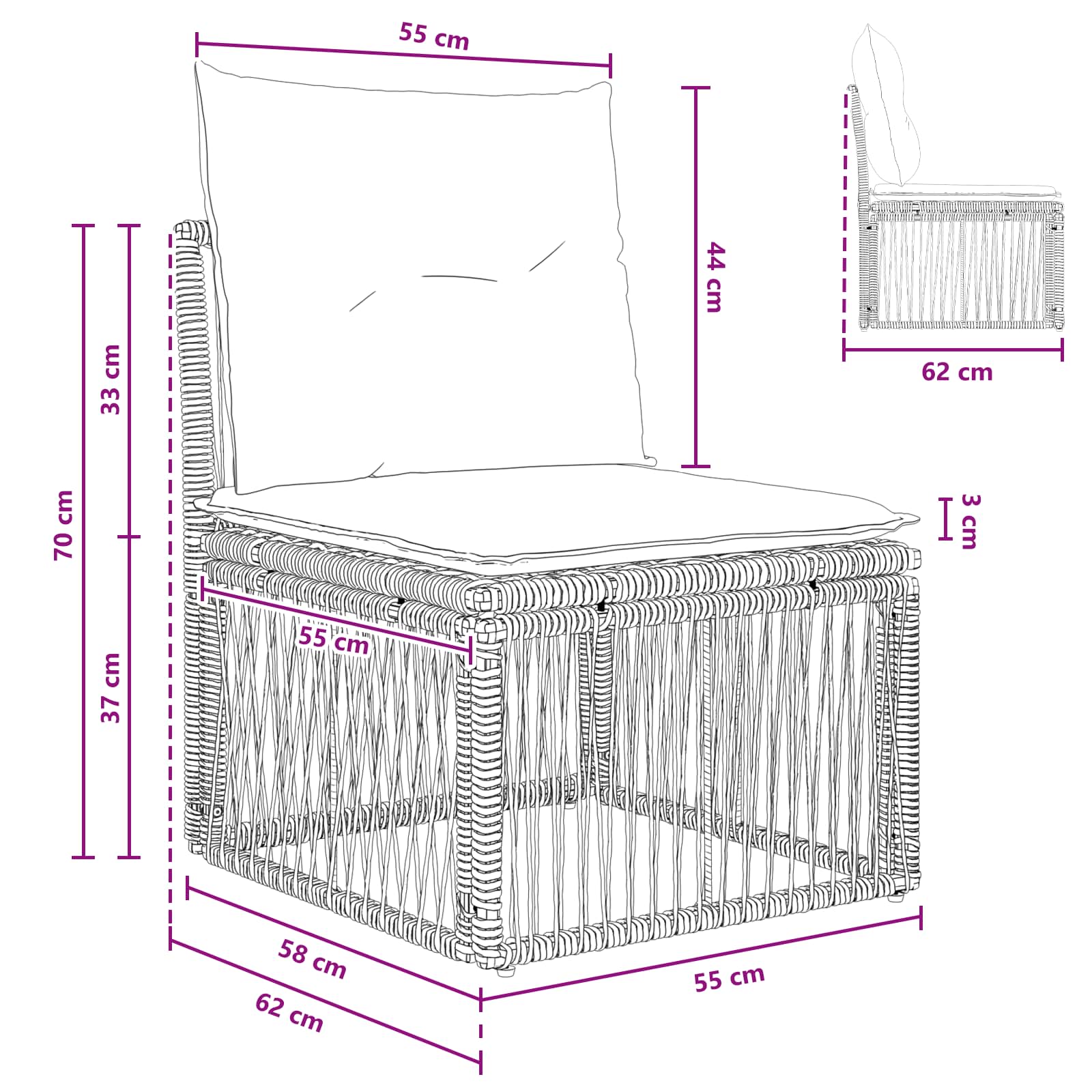 Unità divano senza braccioli Nero polyrattan | homemem39