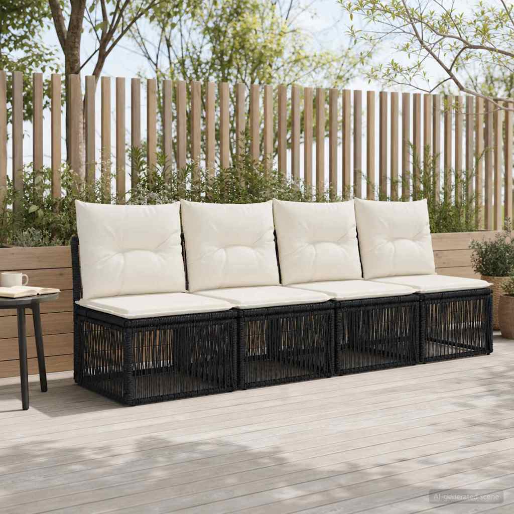 Divano a 4 posti 4 pcs 4-Numero di posti Nero polyrattan | homemem39