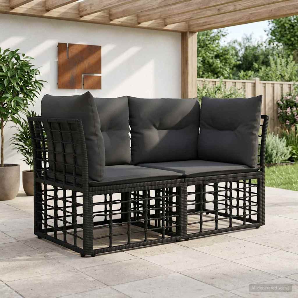 Loveseat da esterno 2 pcs Nero e Grigio scuro polyrattan | homemem39