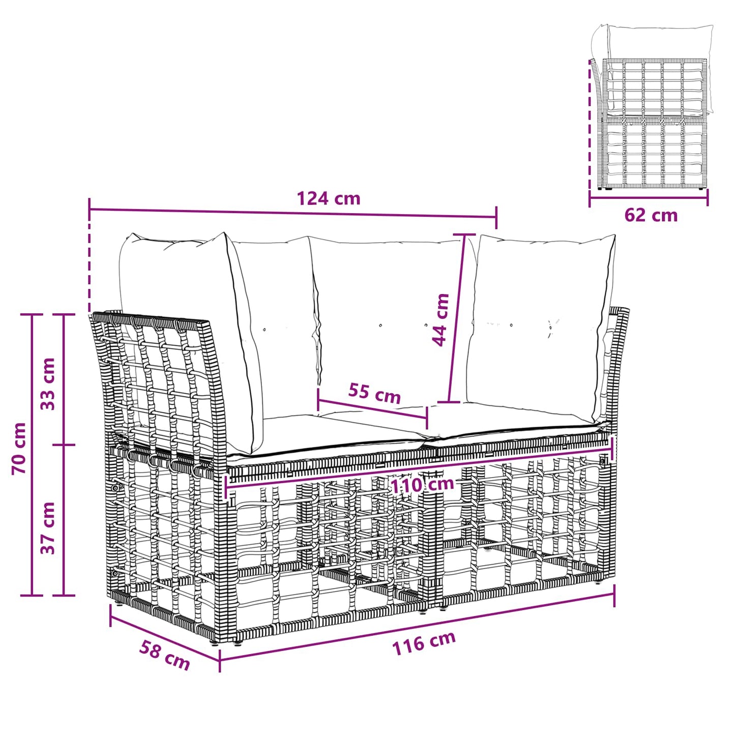 Loveseat da esterno 2 pcs Naturale e Bianco Crema polyrattan | homemem39