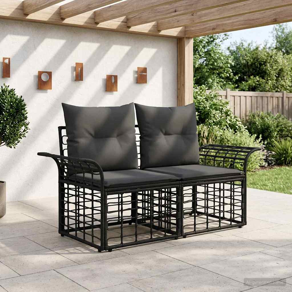 Loveseat da esterno 2 pcs Nero e Grigio scuro polyrattan | homemem39