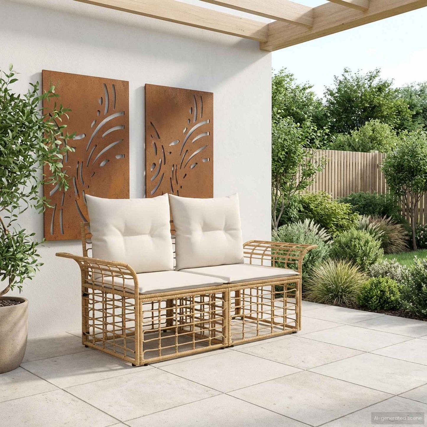 Loveseat da esterno 2 pcs Naturale e Bianco Crema polyrattan | homemem39