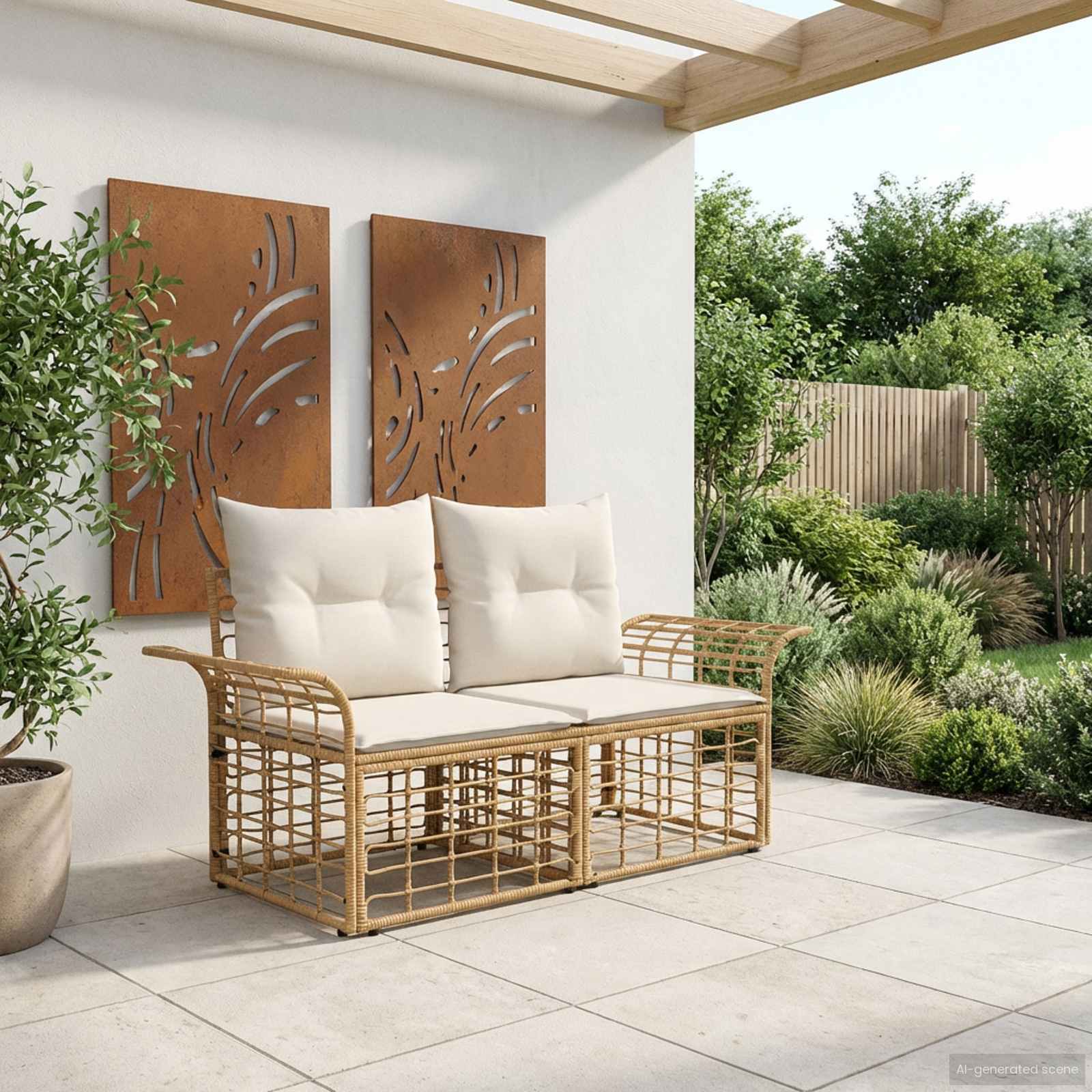 Loveseat da esterno 2 pcs Naturale e Bianco Crema polyrattan | homemem39