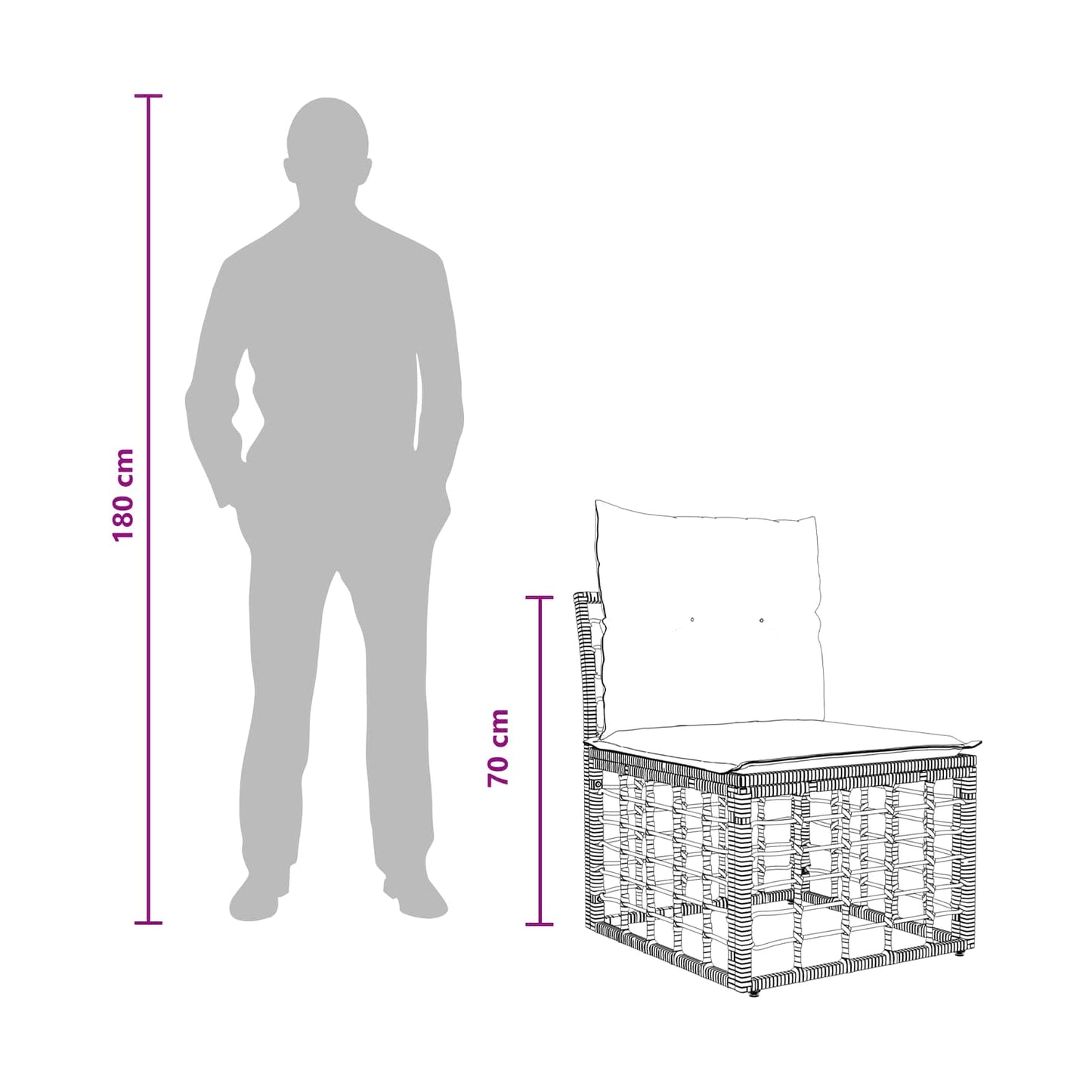Modulo Divano da Esterno Senza Braccioli Nero polyrattan | homemem39