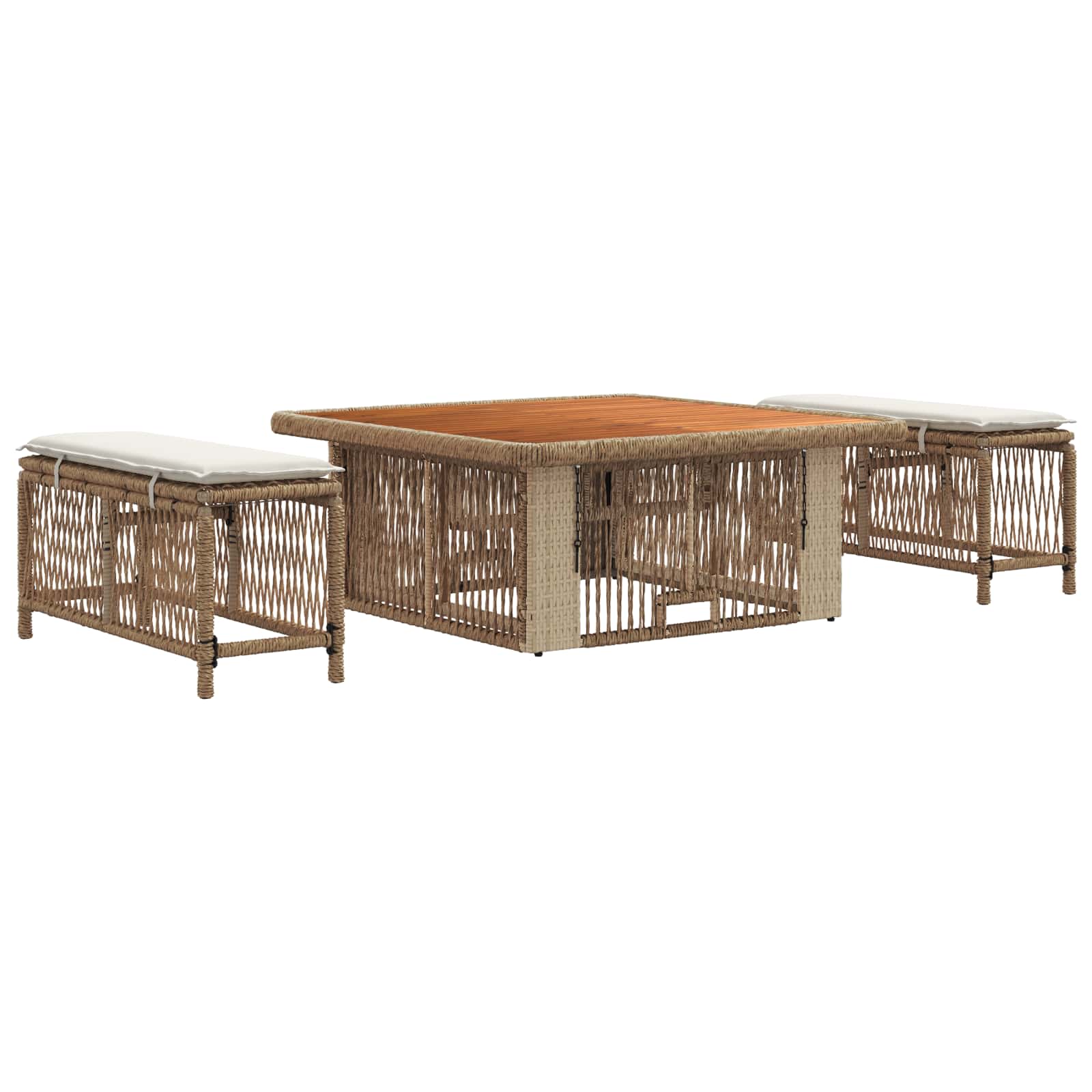 Set da Pranzo per Giardino 3 pcs Beige e Crema polyrattan | homemem39