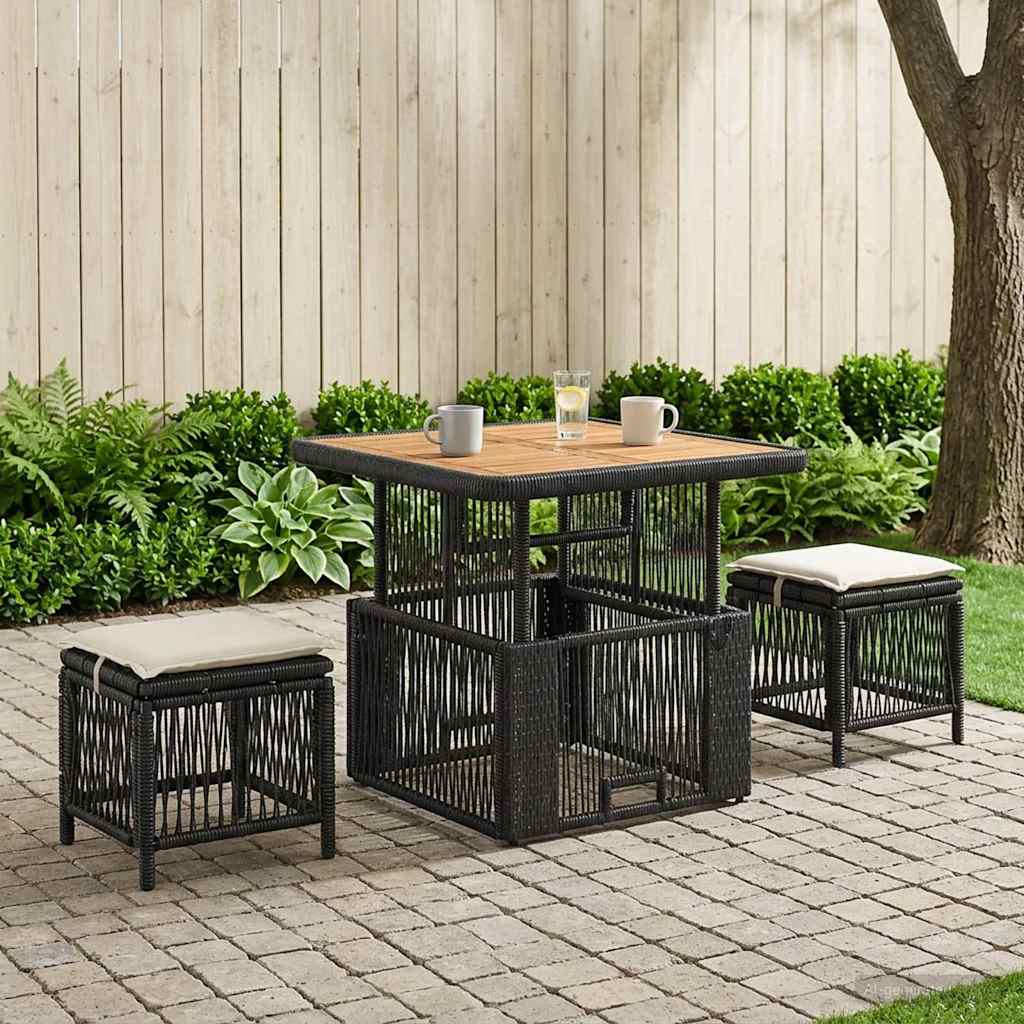Set da Pranzo per Giardino 3 pcs Beige e Crema polyrattan | homemem39