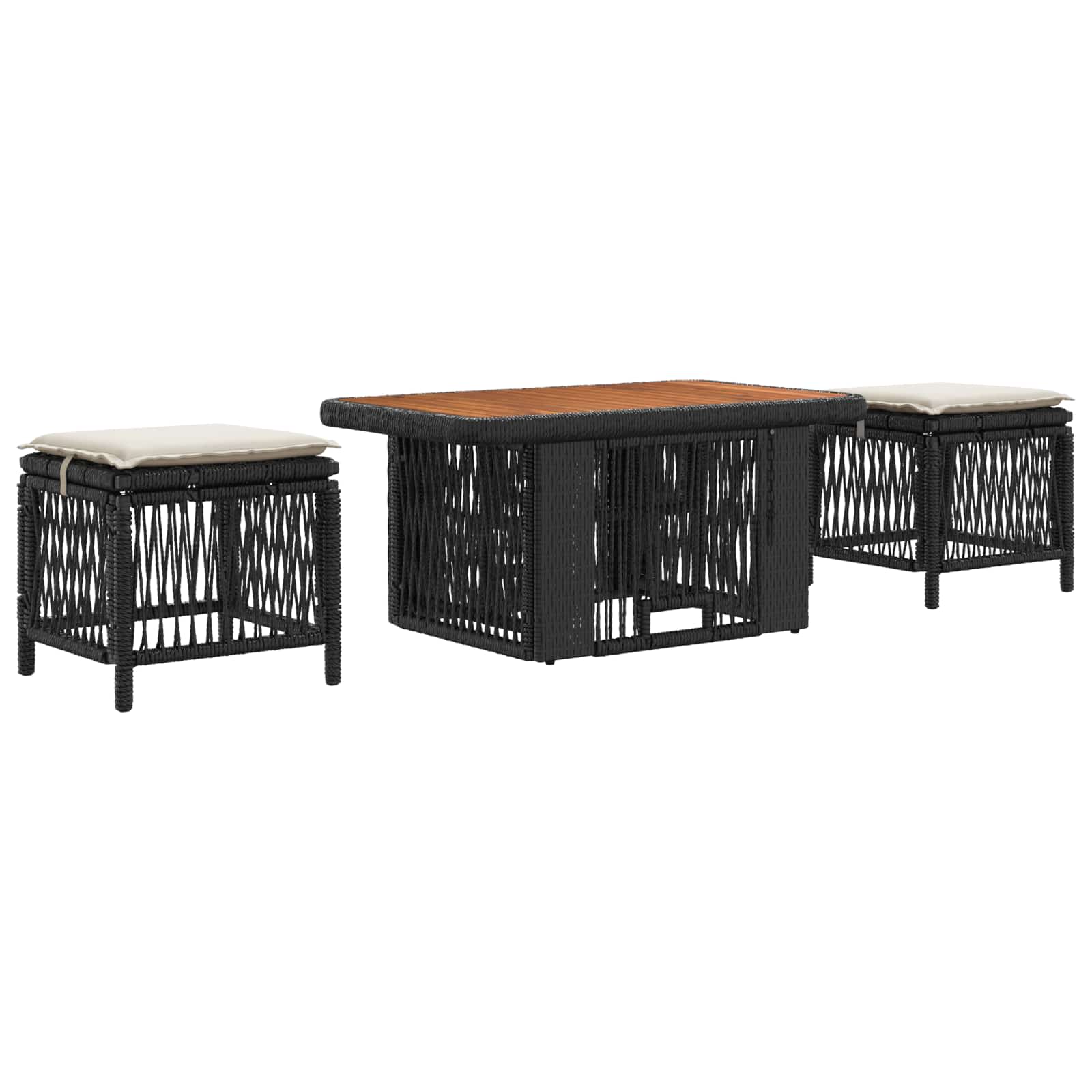 Set da Pranzo per Giardino 3 pcs Nero e Crema polyrattan | homemem39