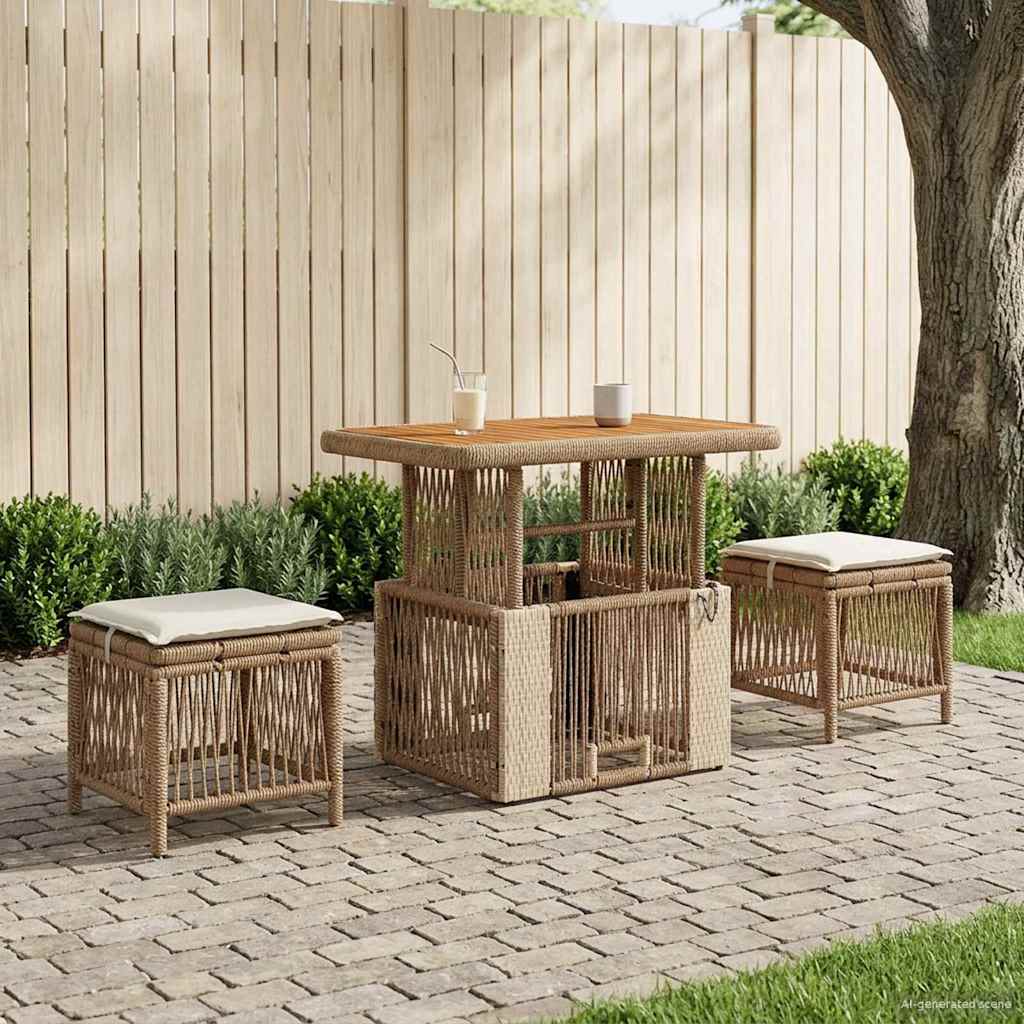 Set da Pranzo per Giardino 3 pcs Beige e Crema polyrattan | homemem39