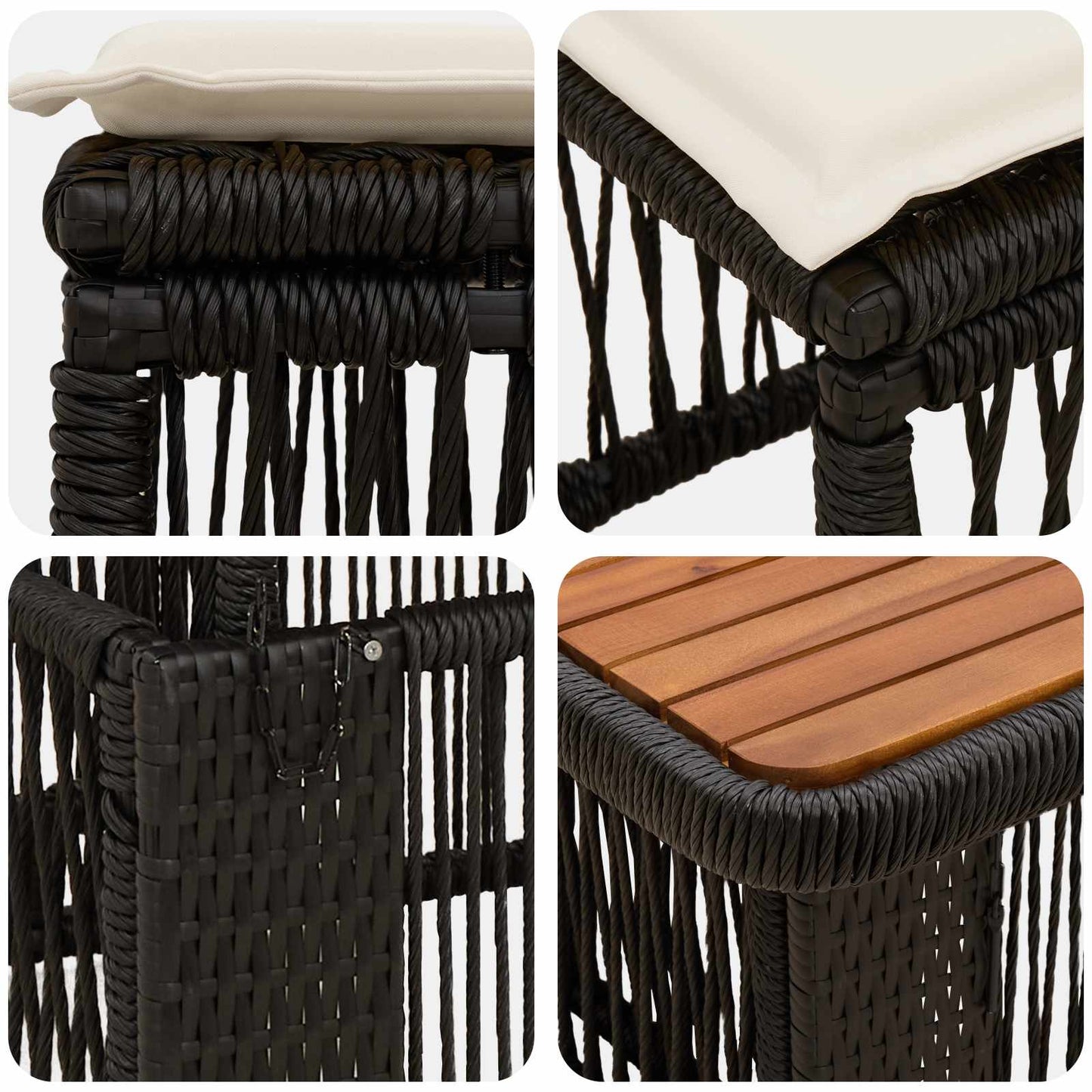 Set da Pranzo per Giardino 4 pcs Nero e Crema polyrattan | homemem39