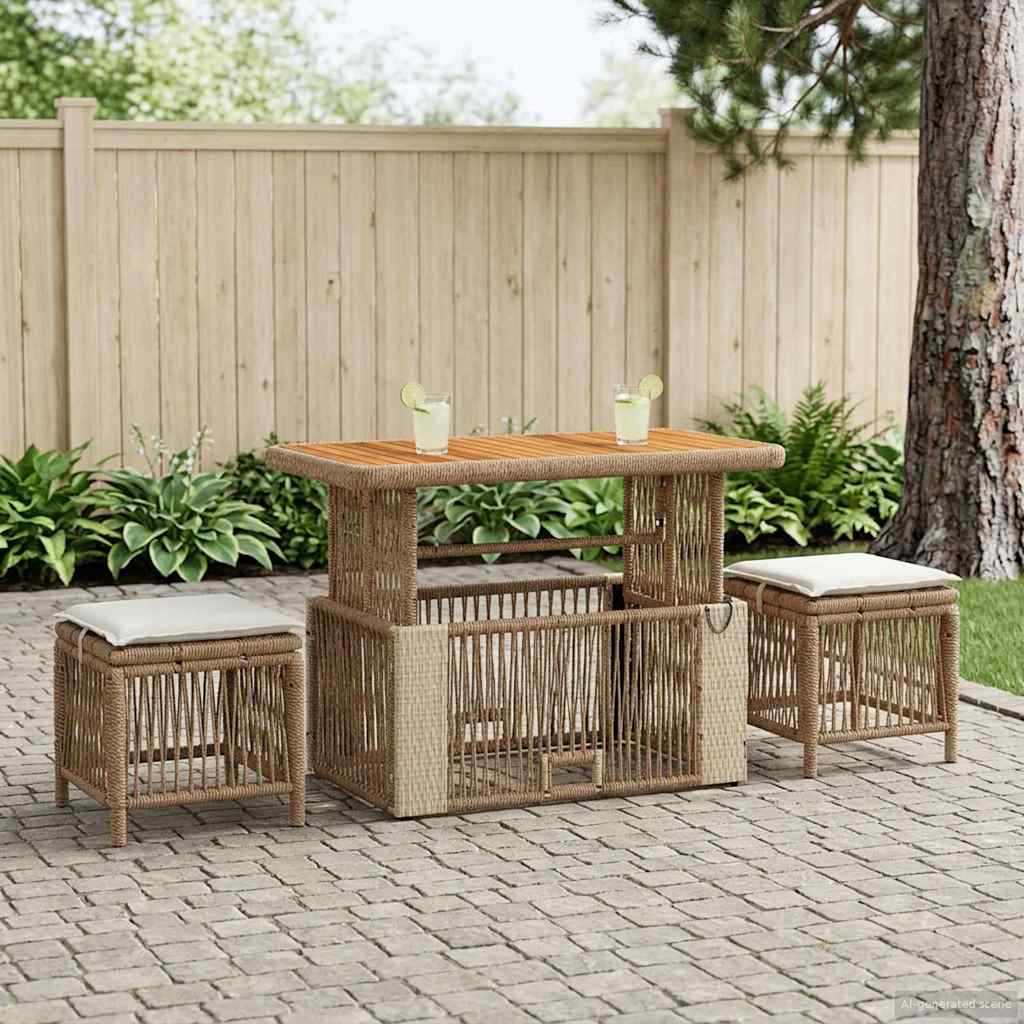 Set da Pranzo per Giardino 4 pcs Beige e Crema polyrattan | homemem39