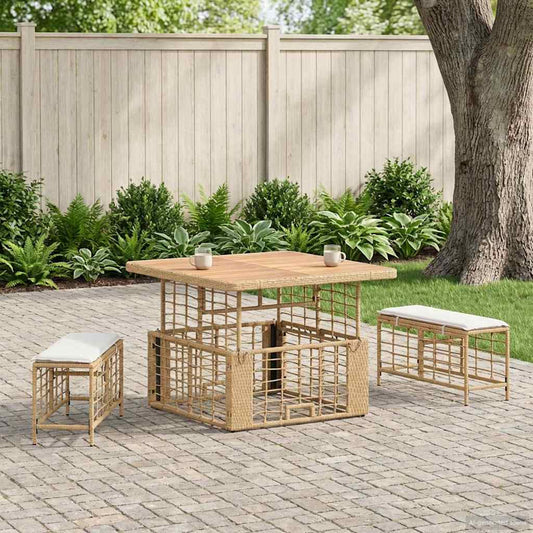 Set da Pranzo per Giardino con cuscino 3 pcs Naturale e Bianco