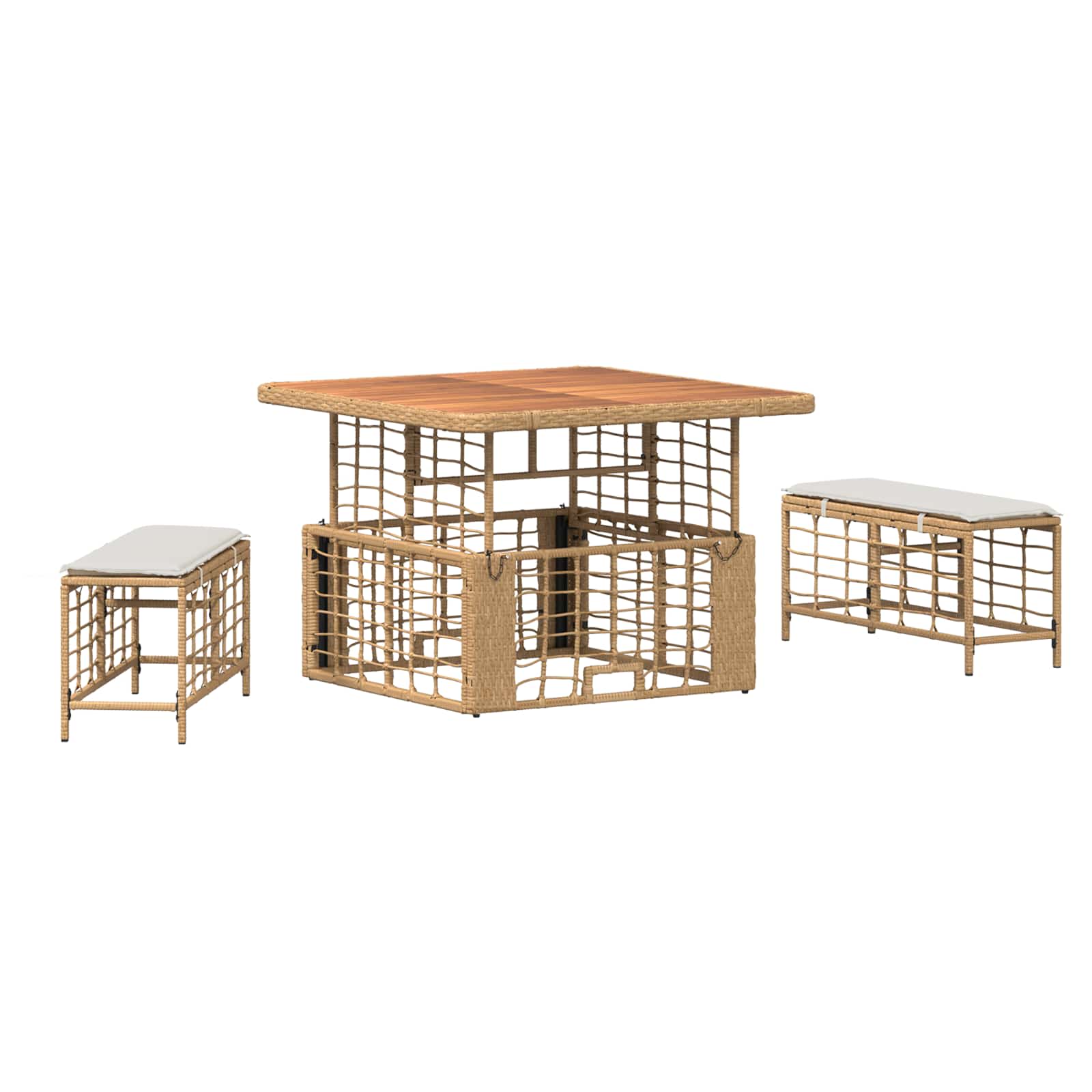 Set da Pranzo per Giardino con cuscino 3 pcs Naturale e Bianco | homemem39