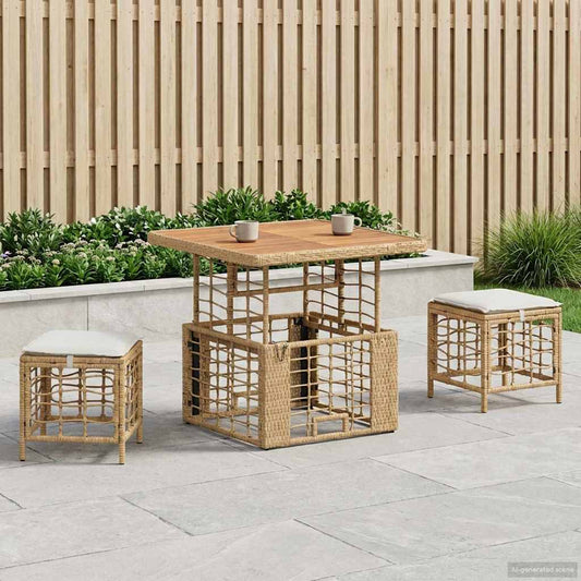 Set da Pranzo per Giardino con cuscino 3 pcs Naturale e Bianco