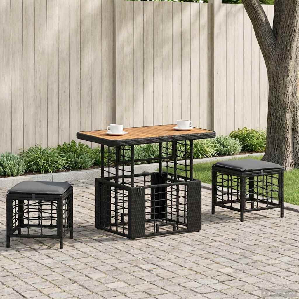 Set da Pranzo per Giardino con cuscino 3 pcs Nero e Grigio