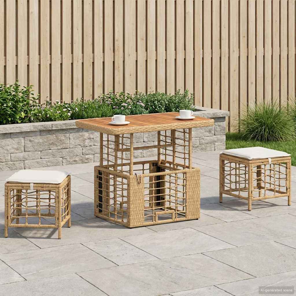 Set da Pranzo per Giardino con cuscino 3 pcs Naturale e Bianco | homemem39