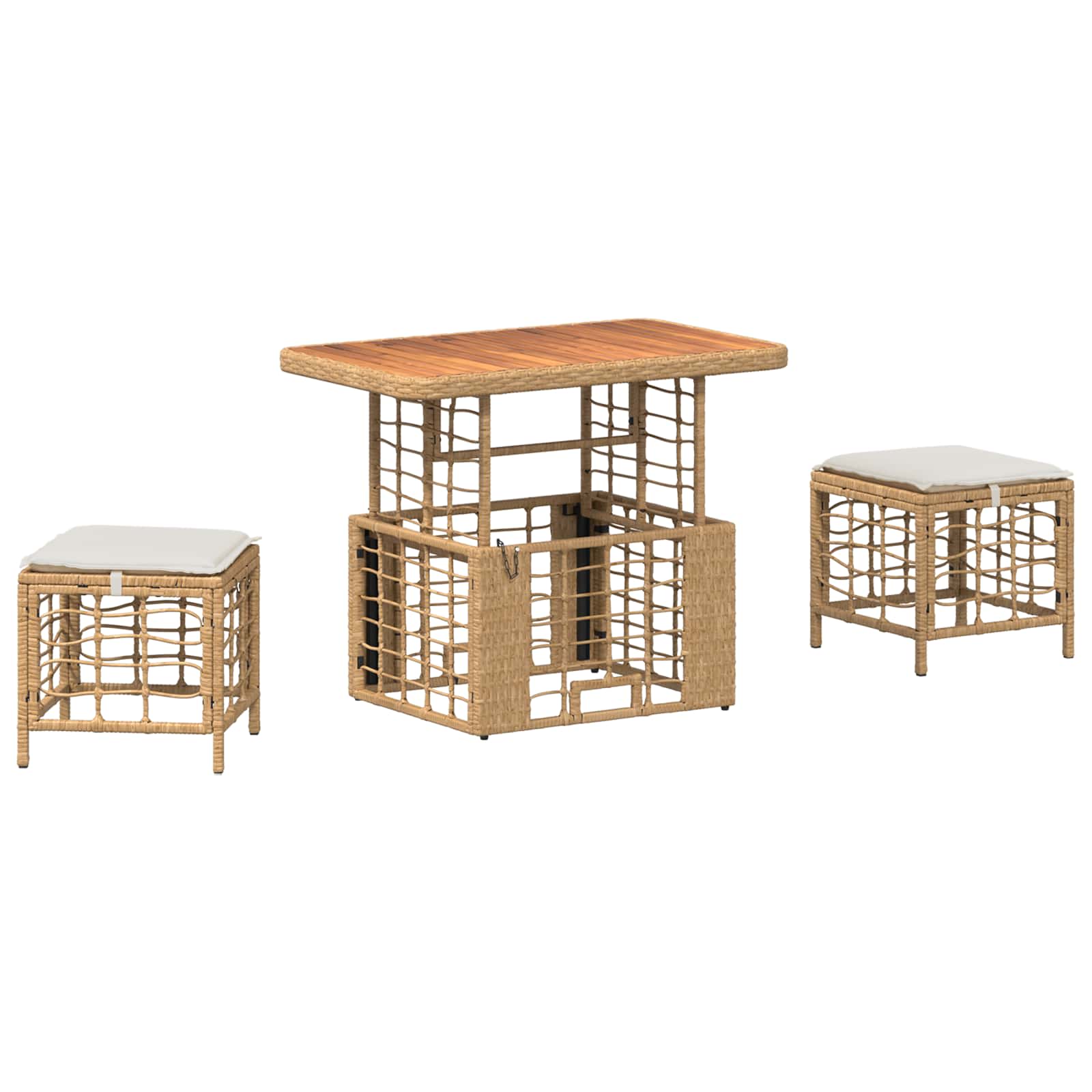 Set da Pranzo per Giardino con cuscino 3 pcs Naturale e Bianco | homemem39