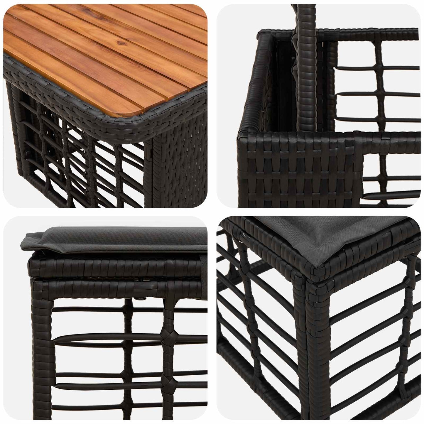 Set da Pranzo per Giardino con cuscino 4 pcs Nero e Grigio | homemem39