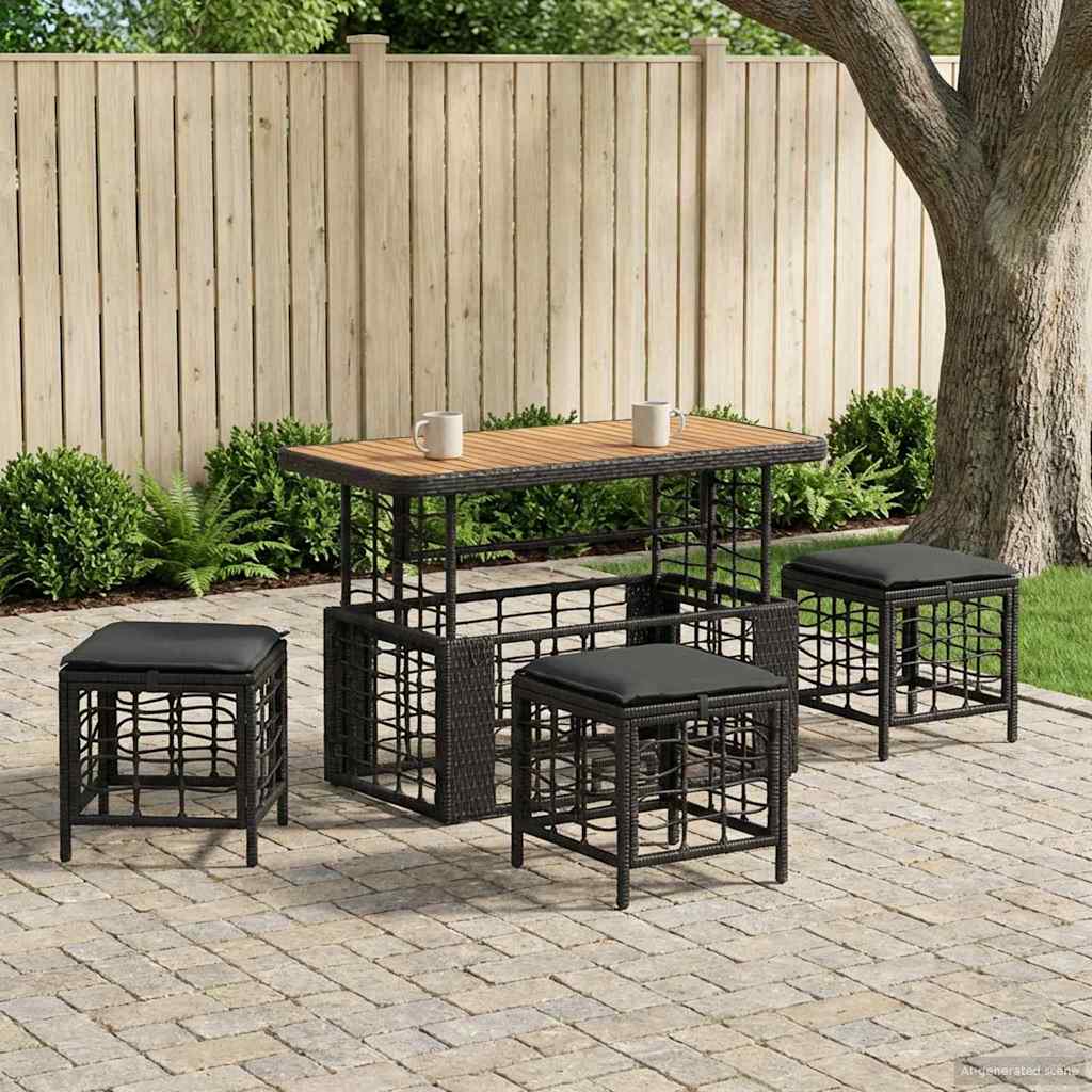 Set da Pranzo per Giardino con cuscino 4 pcs Nero e Grigio | homemem39