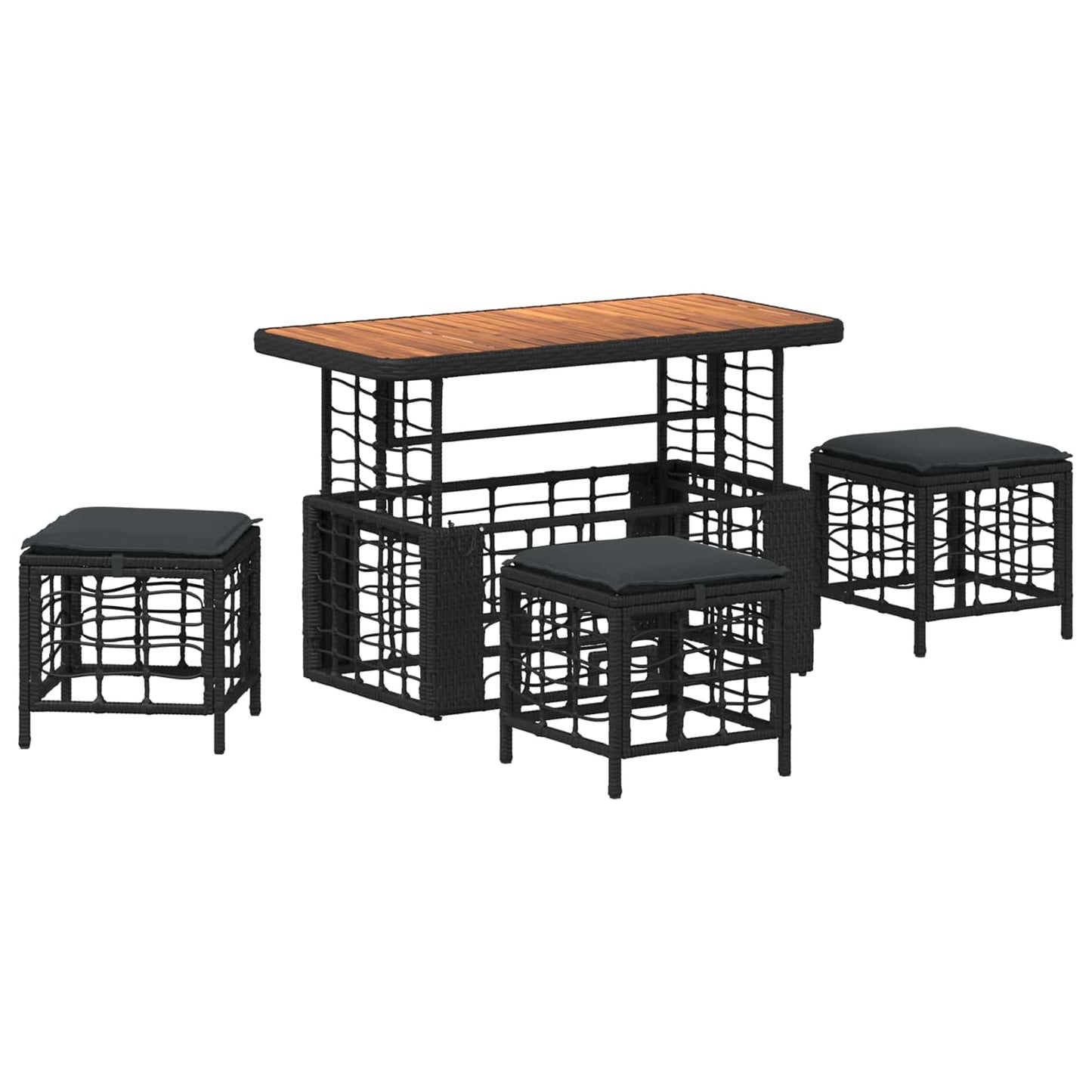 Set da Pranzo per Giardino con cuscino 4 pcs Nero e Grigio