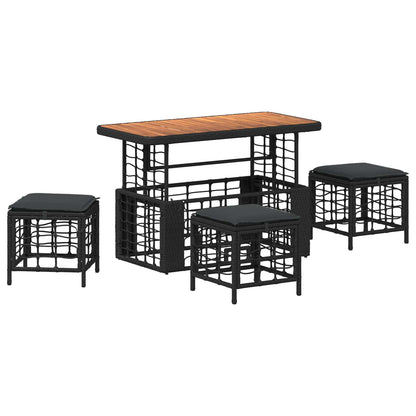 Set da Pranzo per Giardino con cuscino 4 pcs Nero e Grigio
