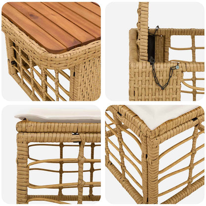 Set da Pranzo per Giardino con cuscino 4 pcs Naturale e Bianco | homemem39