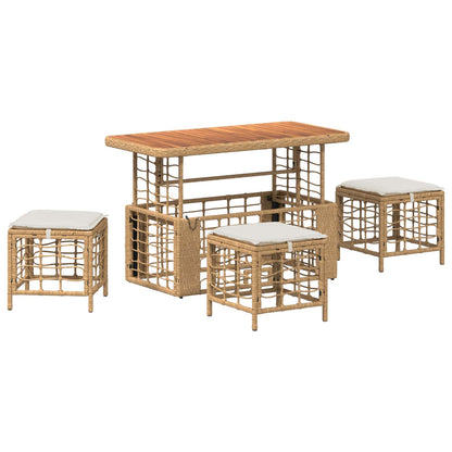 Set da Pranzo per Giardino con cuscino 4 pcs Naturale e Bianco | homemem39