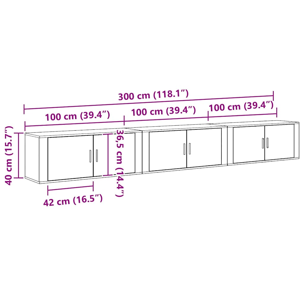 Set Mobile TV da Parete 3 pcs Legno vecchio 100 x 34,5 x 40 cm | homemem39