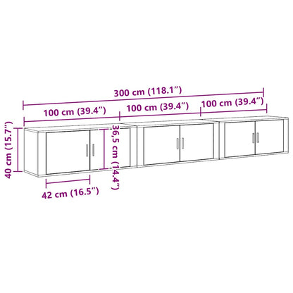 Set Mobile TV da Parete 3 pcs Legno vecchio 100 x 34,5 x 40 cm | homemem39