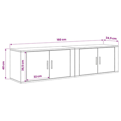 Set Mobile TV da Parete 2 pcs Legno vecchio 80 x 34,5 x 40 cm