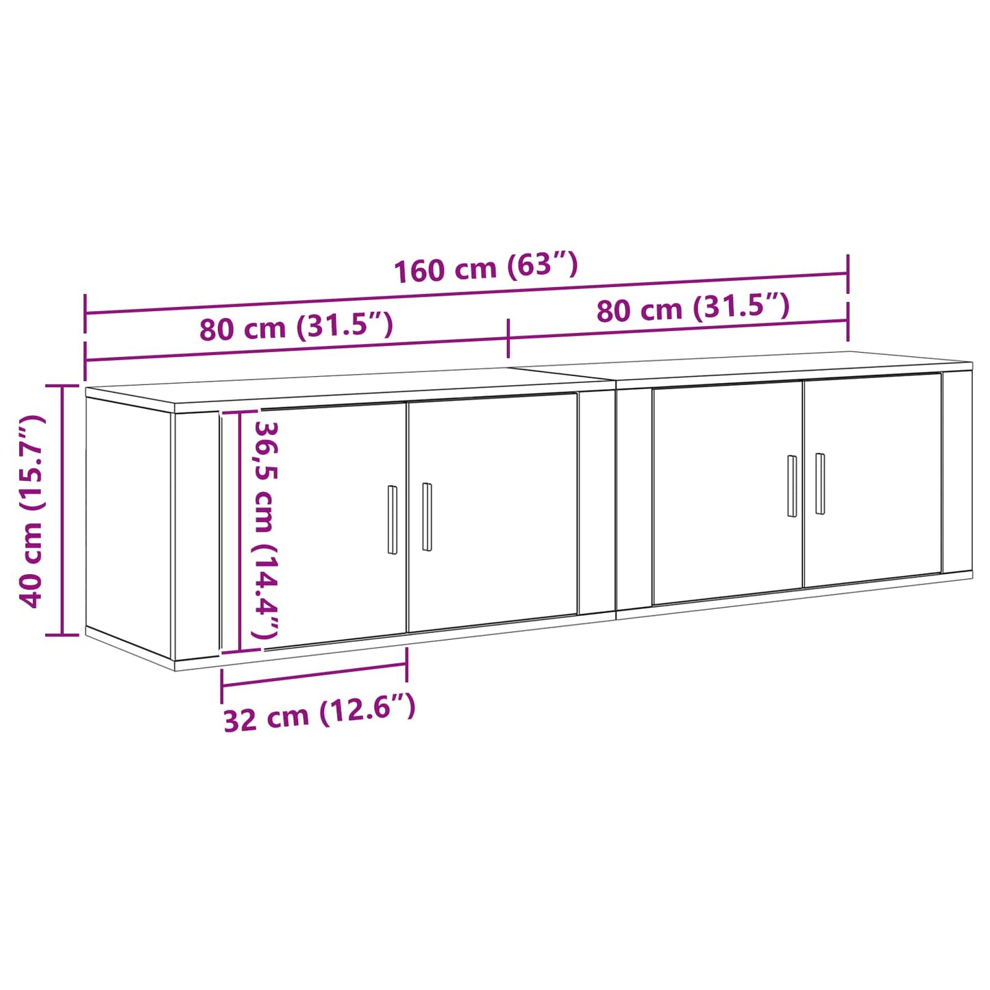 Set Mobile TV da Parete 2 pcs Rovere artigianale | homemem39