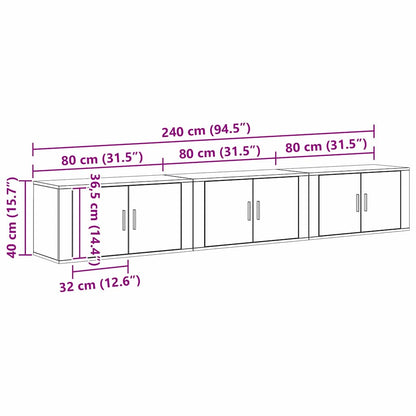 Set Mobile TV da Parete 3 pcs Rovere Nero 80 x 34,5 x 40 cm | homemem39
