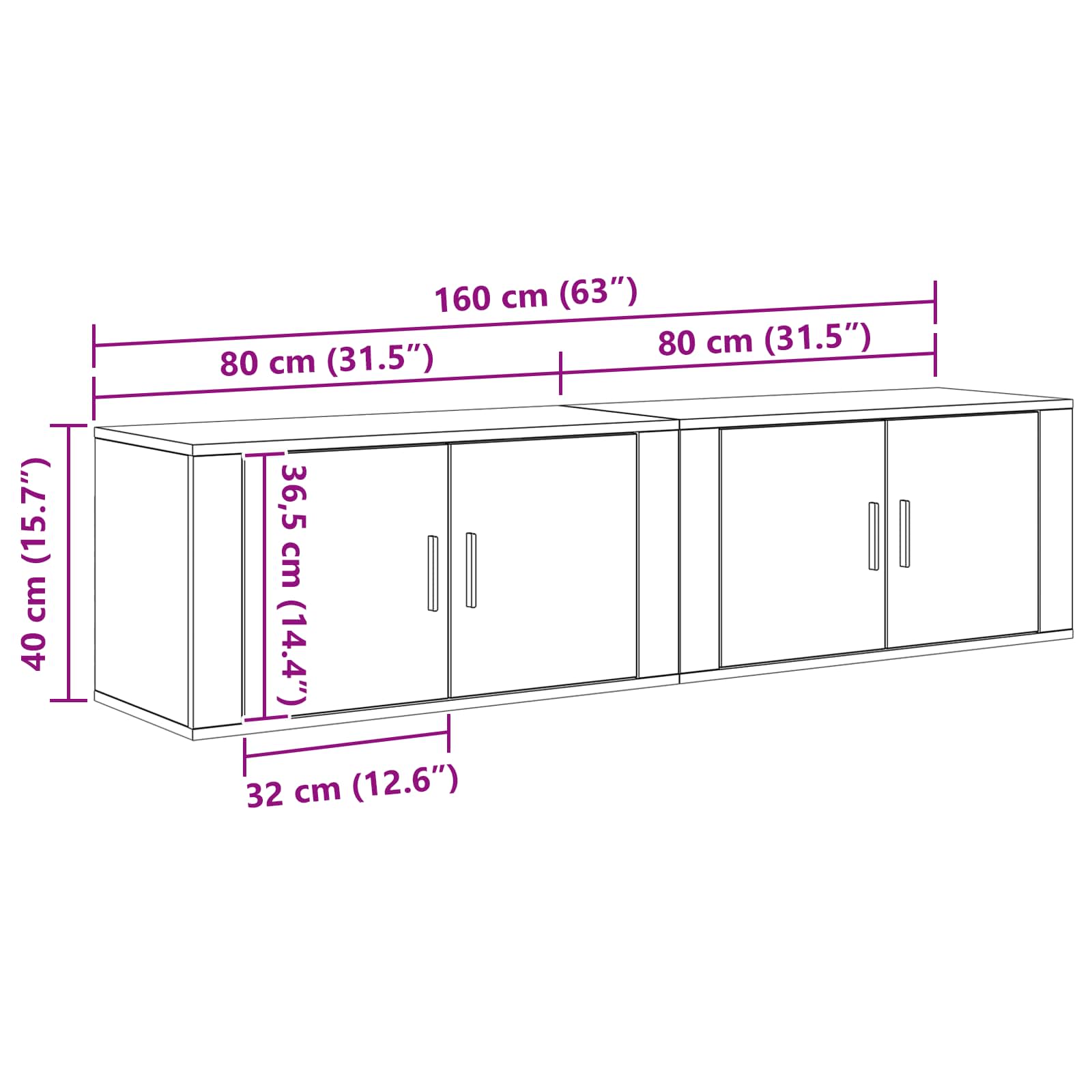 Set Mobile TV da Parete 2 pcs Rovere Nero 80 x 34,5 x 40 cm | homemem39