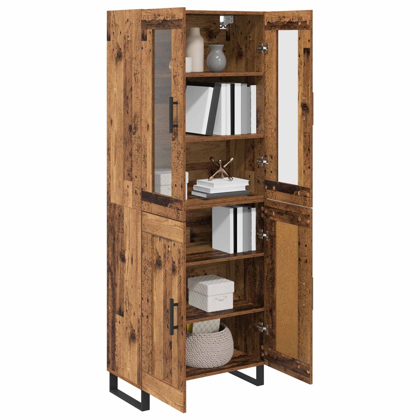 Credenza 2 pcs Legno vecchio Legno Stratificato e Vetro