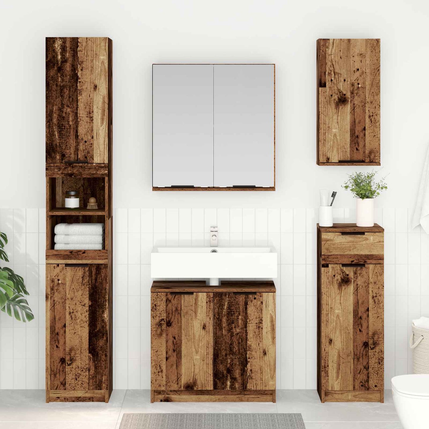 Set di mobili per il bagno con cassetto 3 pcs Legno vecchio